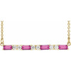 Pink Tourmaline Necklace in 14 Karat Yellow Gold Pink Tourmaline and 0.20 Carat Diamond Bar 16 inch Necklace