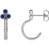 14 Karat White Gold Genuine Blue Sapphire and 0.25 Carat Diamond J Hoop Earrings