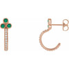 14 Karat Rose Gold Emerald and 0.25 Carat Diamond J Hoop Earrings