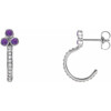 Sterling Silver Amethyst and 0.25 Carat Diamond J Hoop Earrings