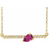Pink Tourmaline Necklace in 14 Karat Yellow Gold Pink Tourmaline and 0.10 Carat Diamond 18 inch Necklace