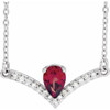 Red Garnet Necklace in Sterling Silver Mozambique Garnet and .06 Carat Diamond 16 inch Necklace