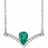 Emerald Necklace in Sterling Silver Emerald and .06 Carat Diamond 16 inch Necklace