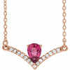 Pink Tourmaline Necklace in 14 Karat Rose Gold Pink Tourmaline and .06 Carat Diamond 16 inch Necklace