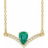 Emerald Necklace in 14 Karat Yellow Gold Emerald and .06 Carat Diamond 18 inch Necklace