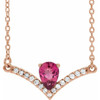 Pink Tourmaline Necklace in 14 Karat Rose Gold Pink Tourmaline and .06 Carat Diamond 18 inch Necklace