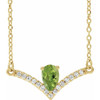 Genuine Peridot Necklace in 14 Karat Yellow Gold Peridot and .06 Carat Diamond 18 inch Necklace