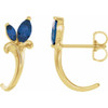 14 Karat Yellow Gold Genuine Blue Sapphire Floral Inspired J Hoop Earrings