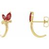 Red Garnet Gems set in 14 Karat Yellow Gold Mozambique Garnet Floral Inspired J Hoop Earrings