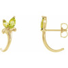 14 Karat Yellow Gold Peridot Floral Inspired J Hoop Earrings