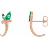 Created Emerald Earrings in 14 Karat Rose Gold Lab Created Emerald Floral Inspired J Hoop Earrings