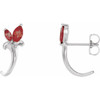 Red Garnet Gems set in Platinum Mozambique Garnet Floral Inspired J Hoop Earrings