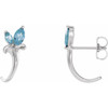 Sterling Silver Aquamarine Floral Inspired J Hoop Earrings