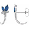Sterling Silver Genuine Blue Sapphire Floral Inspired J Hoop Earrings
