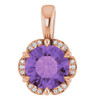 14 Karat Rose Gold Amethyst and .05 Carat Diamond Pendant