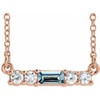 14 Karat Rose Gold Aquamarine Gem and 0.20 Carat Diamond 16 inch Necklace