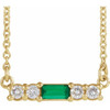 Emerald Necklace in 14 Karat Yellow Gold Emerald and 0.20 Carat Diamond 16 inch Necklace