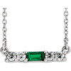 Emerald Necklace in Platinum Emerald and 0.20 Carat Diamond 18 inch Necklace