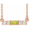 Genuine Peridot Necklace in 14 Karat Rose Gold Peridot and 0.20 Carat Diamond 18 inch Necklace