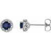 14 Karat White Gold Lab Created Blue Sapphire and 0.16 Diamond Earrings