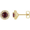 14 Karat Yellow Gold Lab Created Ruby and 0.16 Diamond Earrings