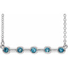 Platinum Aquamarine Gem Bezel Set Bar 16 inch Necklace