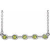 Genuine Peridot Necklace in 14 Karat White Gold Peridot Bezel Set Bar 18 inch Necklace