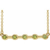 Genuine Peridot Necklace in 14 Karat Yellow Gold Peridot Bezel Set Bar 18 inch Necklace