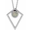 White Opal Necklace in 14 Karat White Gold Opal Cabochon Pyramid 24 inch Necklace