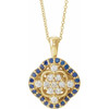 White Diamond Necklace in 14 Karat Yellow Gold Genuine Sapphire and 0.33 Carat Diamond 16 inch Necklace
