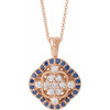 White Diamond Necklace in 14 Karat Rose Gold Genuine Sapphire and 0.33 Carat Diamond 16 inch Necklace