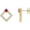 14 Karat Yellow Gold Ruby and 0.33 Carat Diamond Earrings