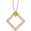 Genuine Peridot Necklace in 14 Karat Rose Gold Peridot and 0.37 Carat Diamond 16 inch Necklace