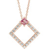 Pink Tourmaline Necklace in 14 Karat Rose Gold Pink Tourmaline and 0.37 Carat Diamond 16 inch Necklace