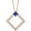 Genuine Sapphire Necklace in 14 Karat Rose Gold Sapphire and 0.37 Carat Diamond 16 inch Necklace