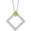 Genuine Peridot Necklace in Platinum Peridot and 0.37 Carat Diamond 16 inch Necklace