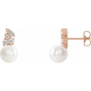 14 Karat Rose Gold Freshwater Cultured Pearl and .375 Carat Diamond Earrings
