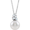 Real Pearl Necklace in Sterling Silver Freshwater Cultured Pearl and 0.25 Carat Diamond 16 inch Necklace