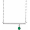 Emerald Necklace in Platinum Emerald Bezel Set 16 inch Bar Necklace
