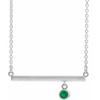 Emerald Necklace in 14 Karat White Gold Emerald Bezel Set 18 inch Bar Necklace