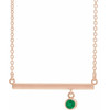 Emerald Necklace in 14 Karat Rose Gold Emerald Bezel Set 18 inch Bar Necklace