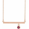 Ruby Necklace in 14 Karat Rose Gold Ruby Bezel Set 18 inch Bar Necklace