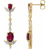 14 Karat Yellow Gold Ruby and 0.75 Carat Diamond Dangle Earrings