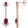 14 Karat Rose Gold Ruby and 0.75 Carat Diamond Dangle Earrings