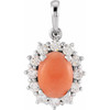 Sterling Silver Pink Coral and 0.33 Carat Diamond Pendant