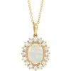 Ethiopian Opal Necklace in 14 Karat Yellow Gold Ethiopian Opal and 0.33 Carat Diamond Halo Style 16 inch Necklace