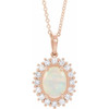 Ethiopian Opal Necklace in 14 Karat Rose Gold Ethiopian Opal and 0.33 Carat Diamond Halo Style 16 inch Necklace