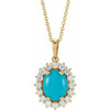 Genuine Turquoise Necklace in 14 Karat Yellow Gold Turquoise and 0.50 Carat Diamond Halo Style 16 inch Necklace