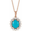 Genuine Turquoise Necklace in 14 Karat Rose Gold Turquoise and 0.50 Carat Diamond Halo Style 16 inch Necklace