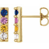 14 Karat Yellow Gold Multi Color Blue Sapphire Bar Earrings